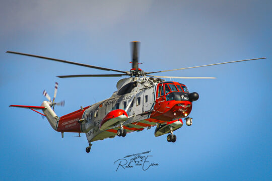 Bristow Helicopters Sikorsky S-61N, ex Steòrnabhagh/ Stornoway Coast Guard, callsign Rescue Mike Uniform inbound Den Helder Airport/ Naval Air Station De Kooy.